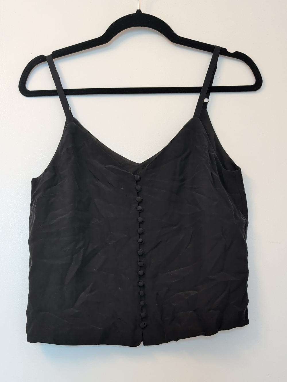 Madewell Black Silk Button-Front Spaghetti Strap Cami Crop Top Size 2